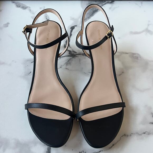 NEW Stuart Weitzman Dancer 60 Black Leather Sandals Size 10.5 - Picture 3 of 9